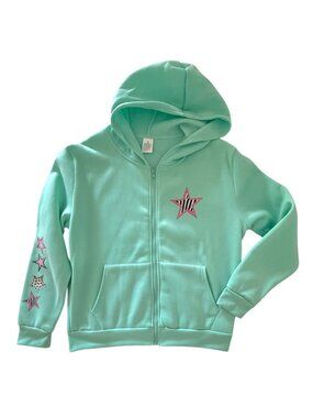Star Zip Hoodie Womens S Mint Green Pink Graphic Full Zip Sweatshirt